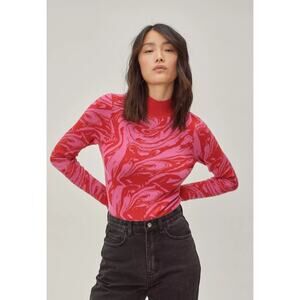 Nasty Gal Recycled Marble Open Back Knitted Bodysuit US 6 NWT Pink Red Thong